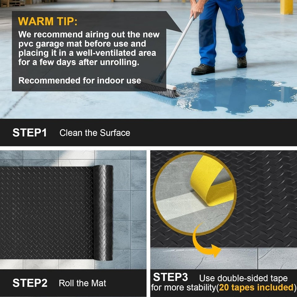 10x20 FT Garage Floor Mat, 2.8mm Thickened Flooring Roll for Under Car Diamond P