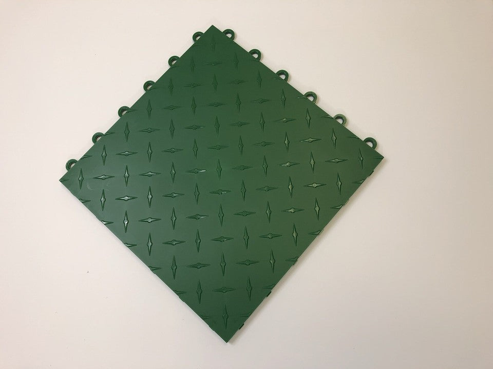GREEN - 50 interlocking garage floor tiles Diamond Plate Clearance Basement Deck