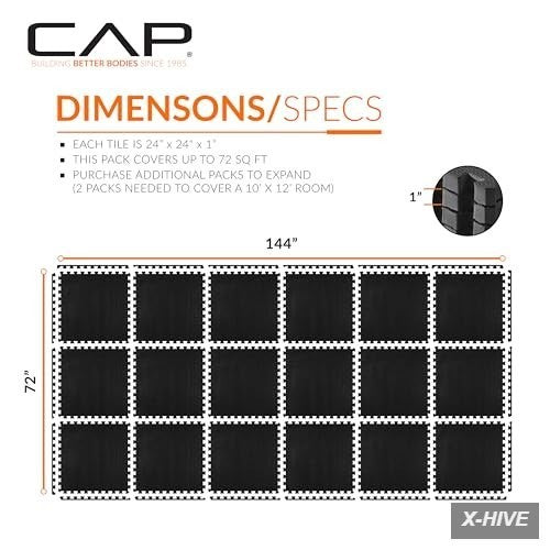 CAP Puzzle Exercise Mats 1” Thick EVA Interlocking Foam Tiles for Home Gym Flo