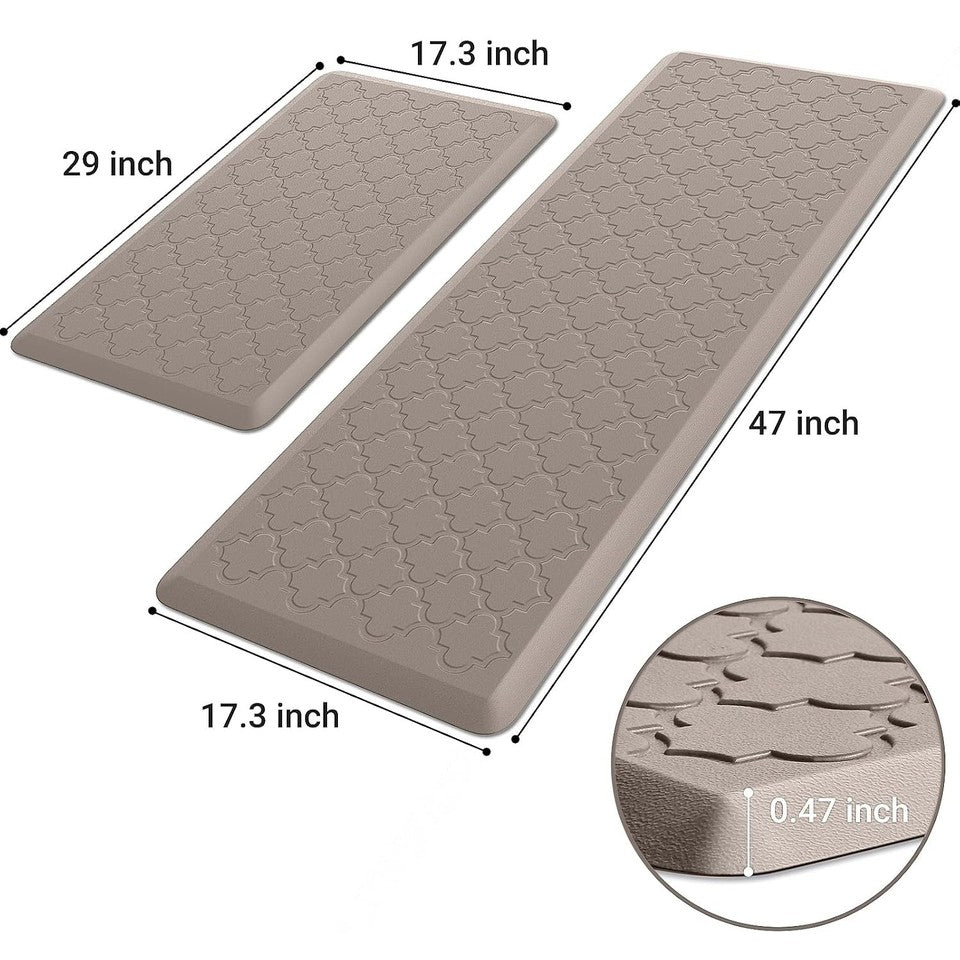Cushioned Anti Fatigue Kitchen Floor Mats 2 PCS Standing Mat Khaki Cushioned