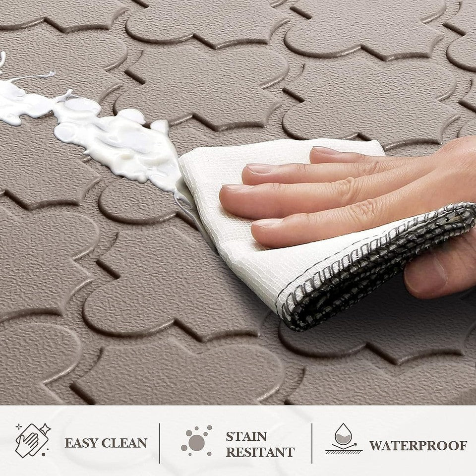 Cushioned Anti Fatigue Kitchen Floor Mats 2 PCS Standing Mat Khaki Cushioned