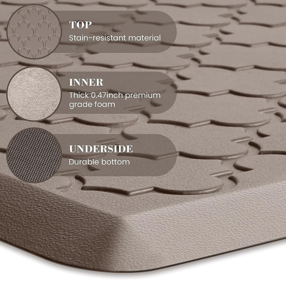 Cushioned Anti Fatigue Kitchen Floor Mats 2 PCS Standing Mat Khaki Cushioned