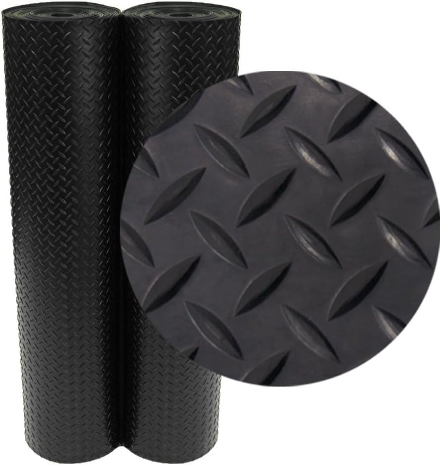 Diamond-Plate Rubber Flooring Roll - 3 mm x 4 ft x 1.5 ft Roll - Black