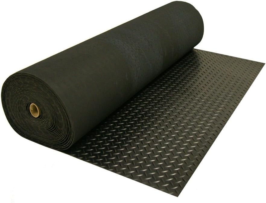Diamond-Plate Rubber Flooring Roll - 3 mm x 4 ft x 1.5 ft Roll - Black