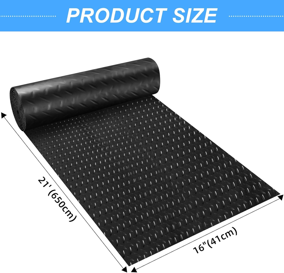 Diamond-Plate Rubber Flooring Rolls, 21FT *16IN Garage Floor Mat, 4 * 7Ft Cover