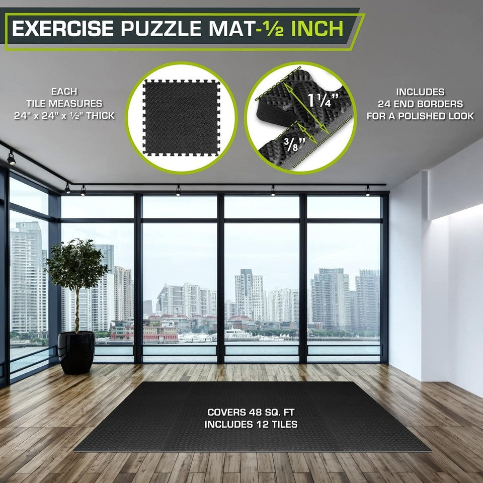 Durable EVA Puzzle Gym Mats, 12 Pack Water-Resistant Floor Tiles for Workouts