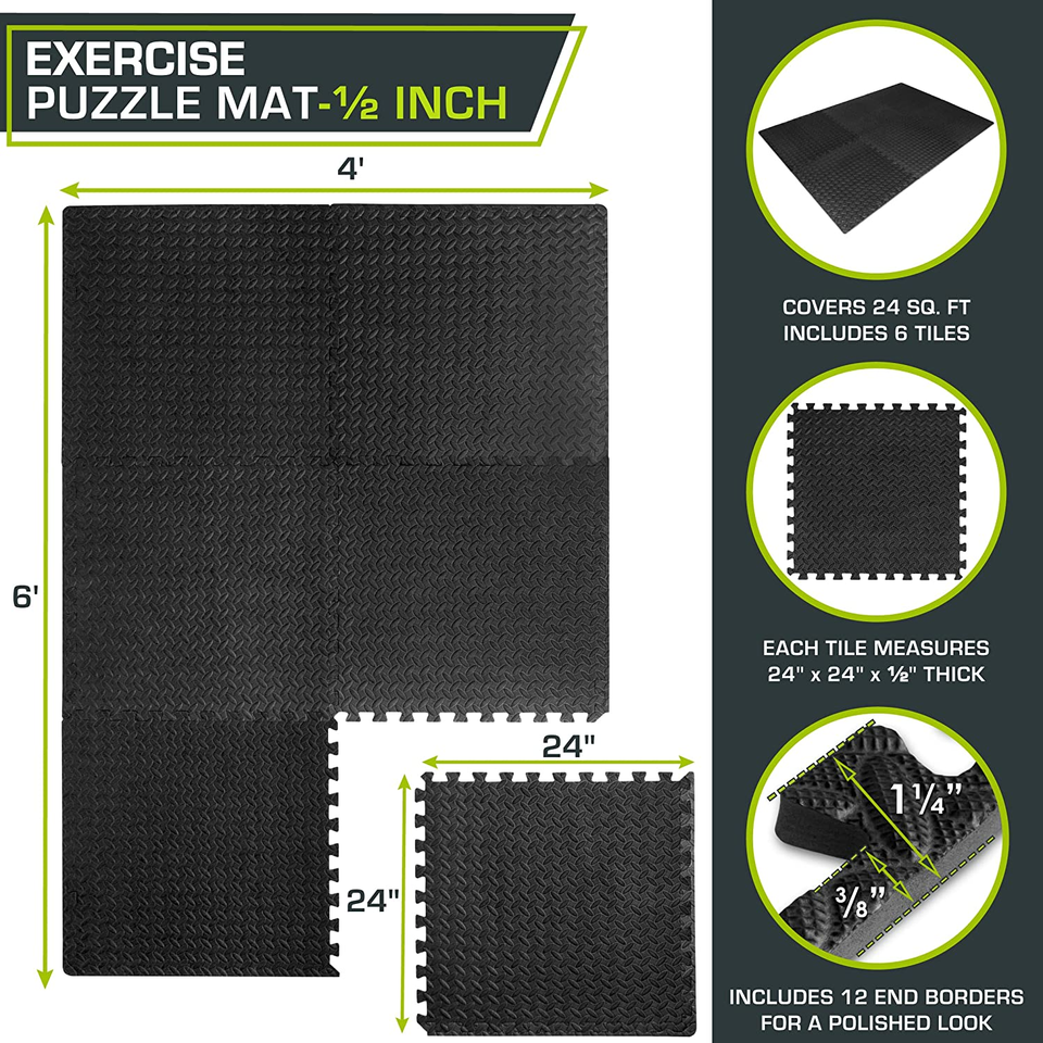 fit Exercise Puzzle Mat ½-Inch, EVA Interlocking Foam Floor Tiles for Home Gym,