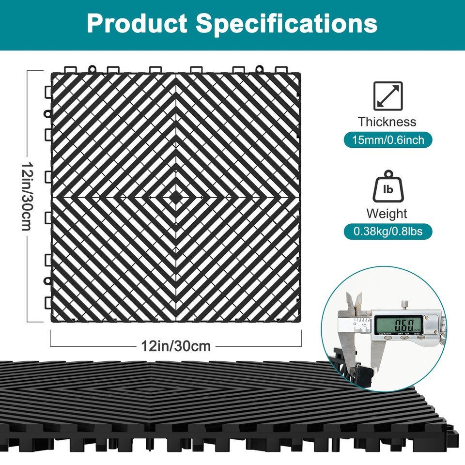 Garage Floor Tiles Interlocking Mat 24/36/50SqFt Modular PP Drainage Mat