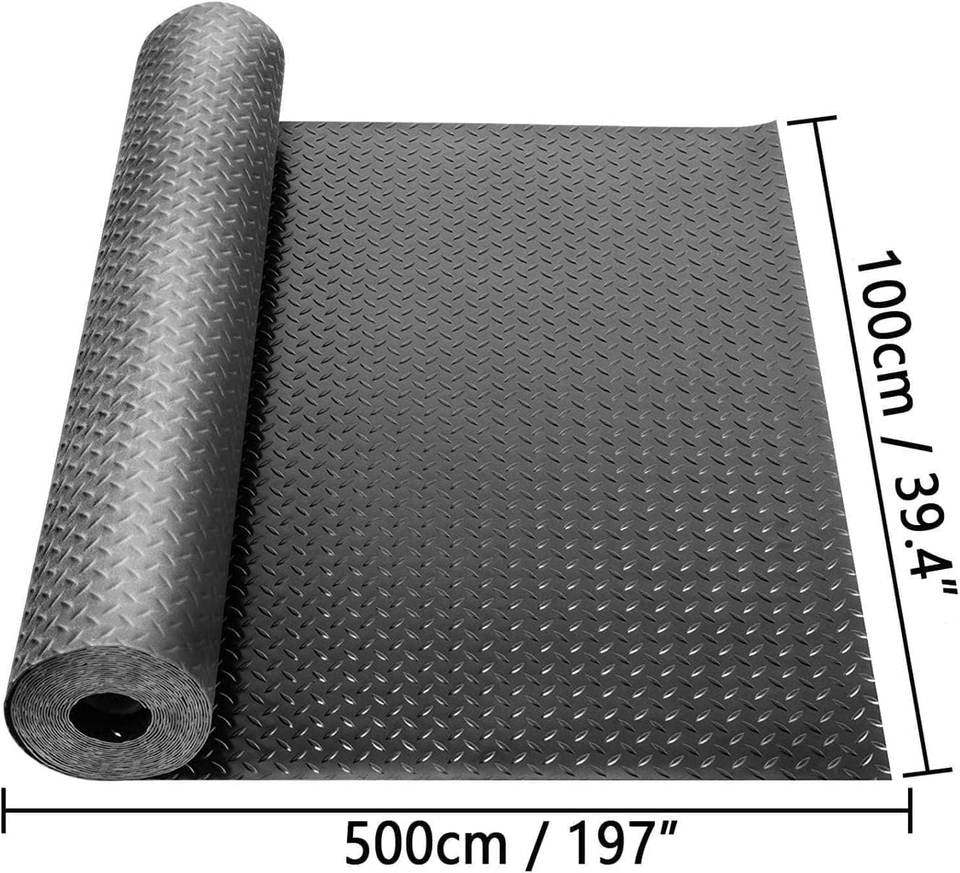 Heavy Duty Diamond Plate Rubber Flooring Roll for Garage & Gym 16.5x3.3 Ft