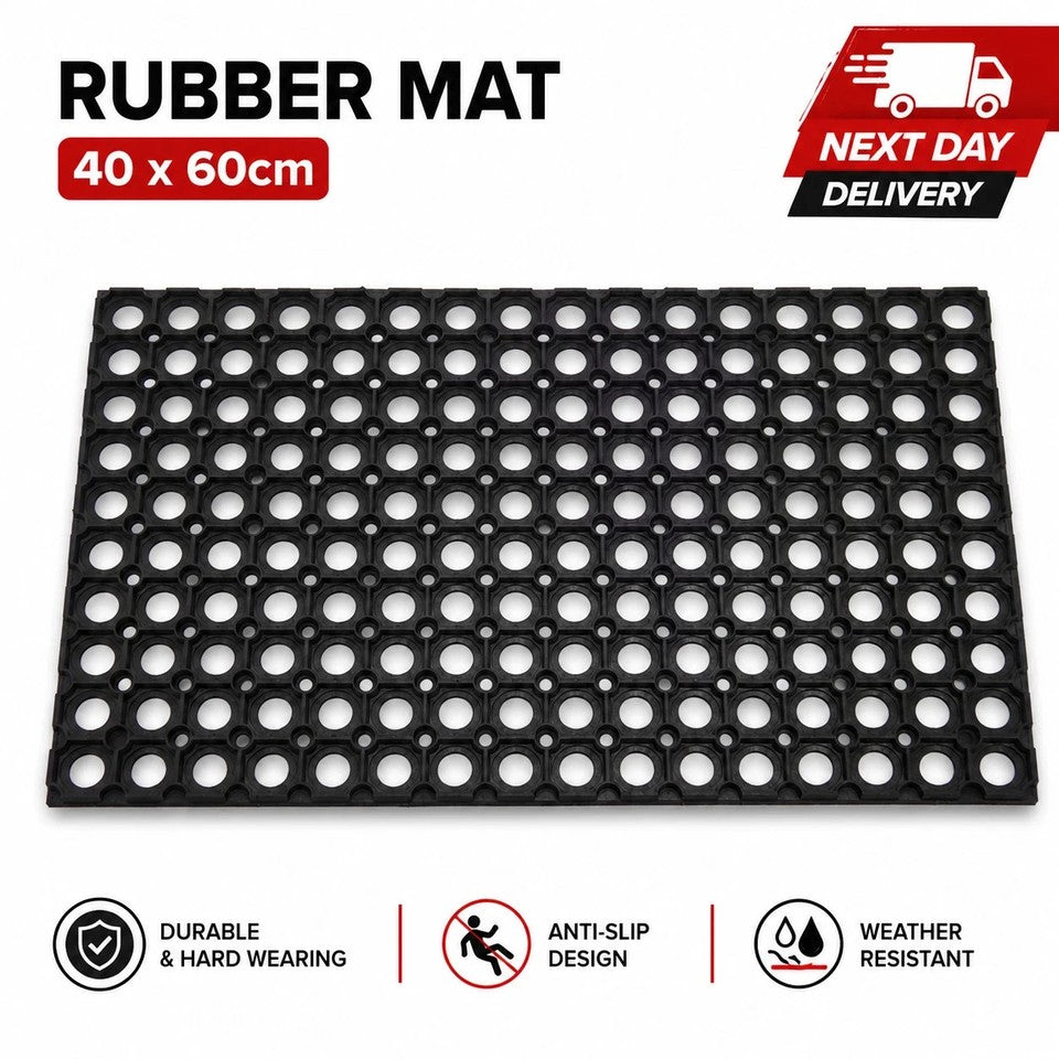 Heavy Duty Rubber Door Mat Non Slip Outdoor Entrance Floor Mat Dirt Scraper UK