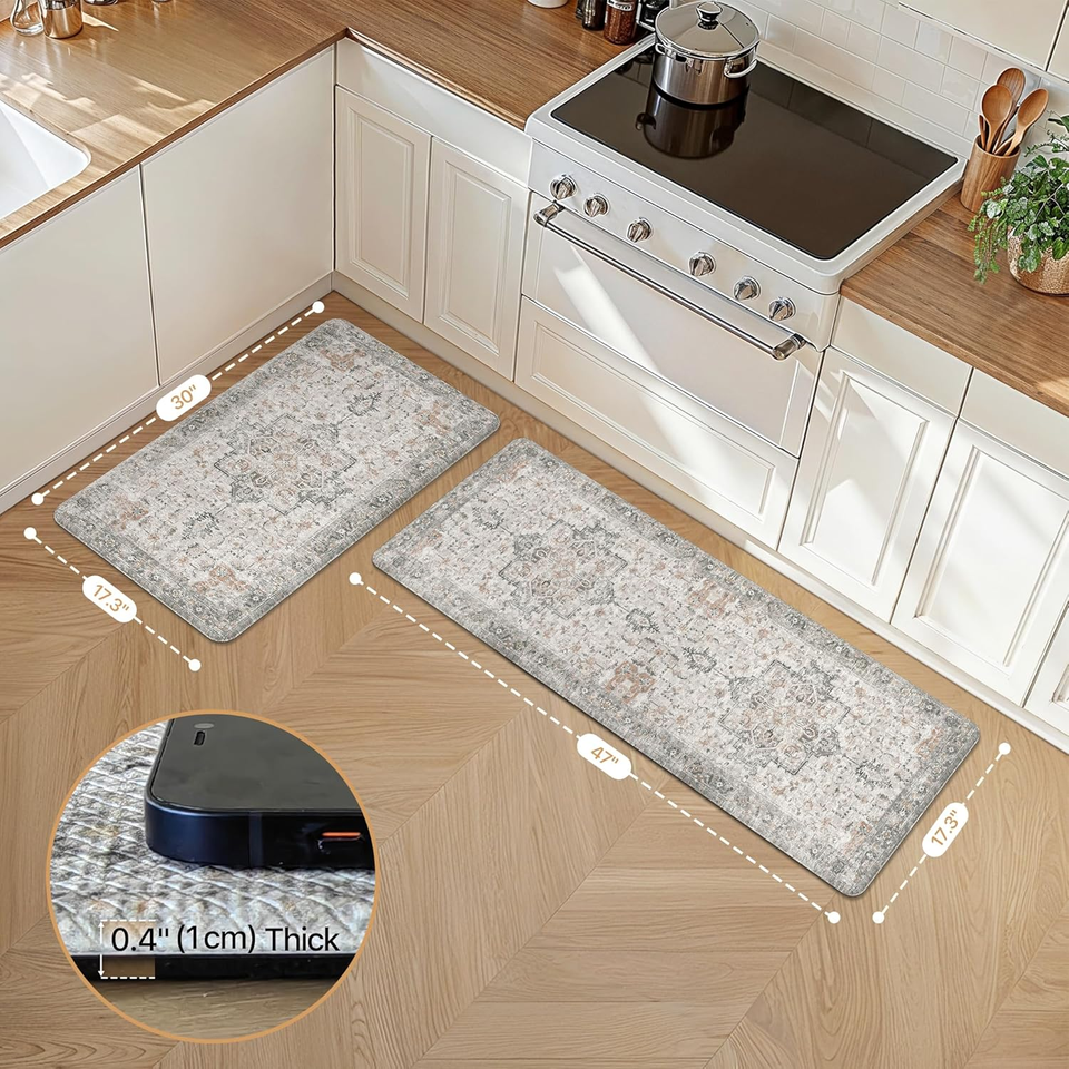 Kitchen Mats for Floor 2Pcs, Washable anti Fatigue Mat for Cushioned, 17.3"X47"+