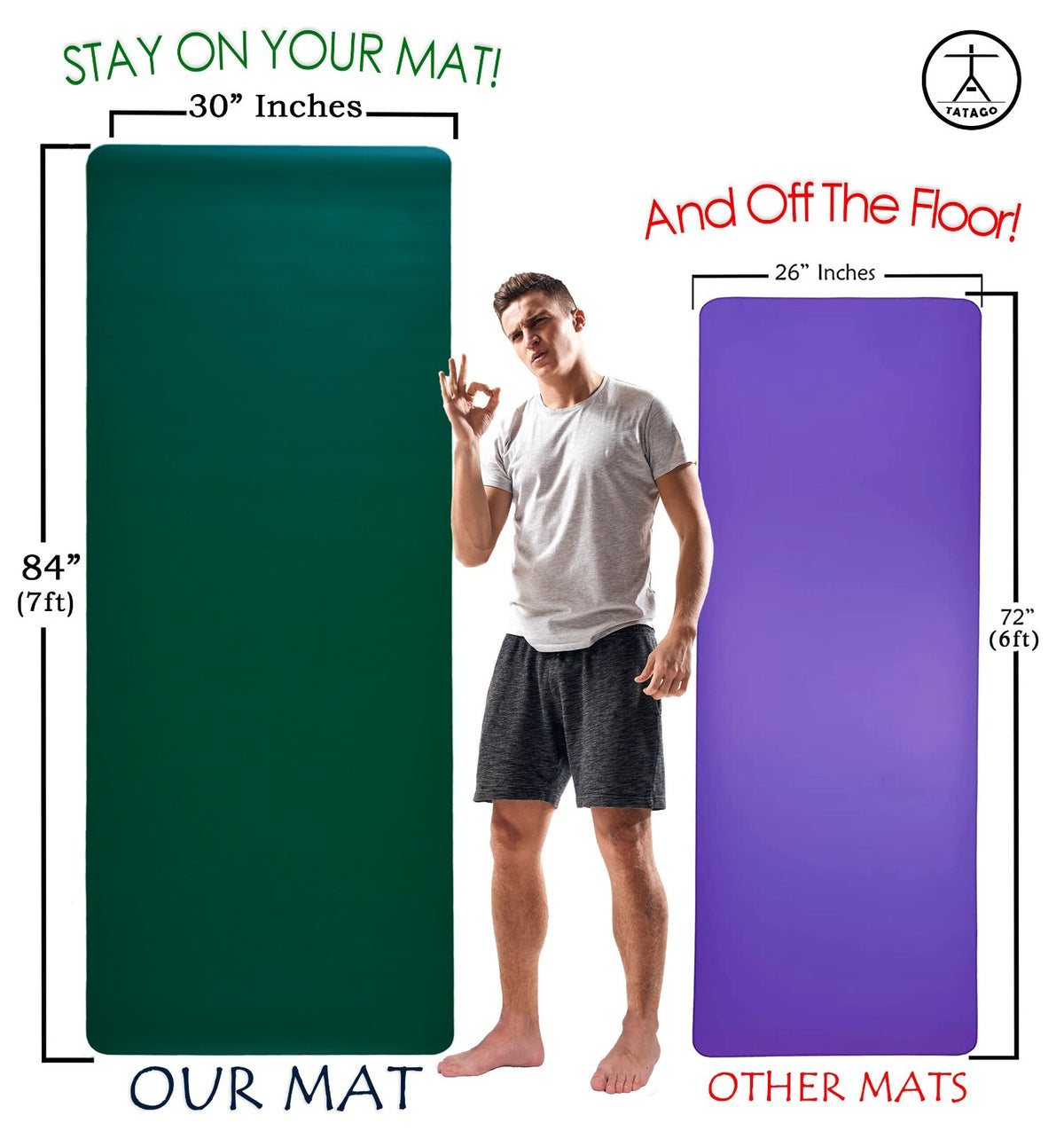 Natural Rubber Yoga Mat for Hot Yoga & Pilates. 7ft x 2.5ft x 5mm Exercise Mat
