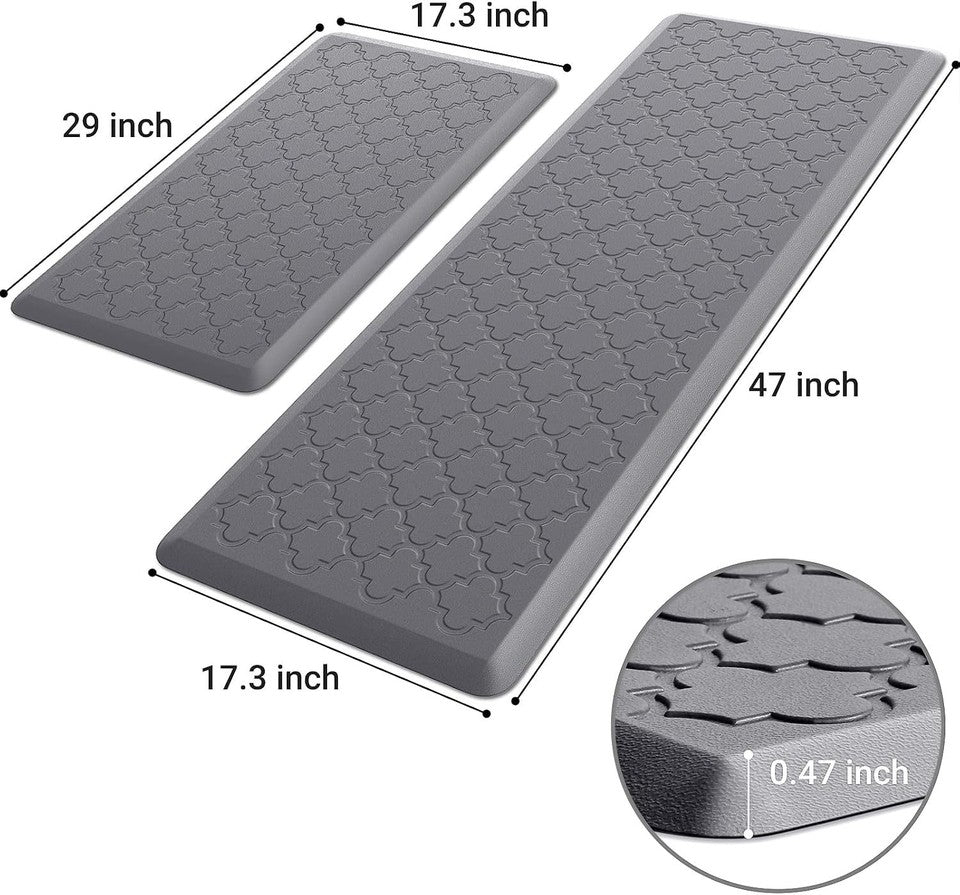2-Pack Cushioned Anti-Fatigue Kitchen Mats - Waterproof & Non-Slip Grey Elegance