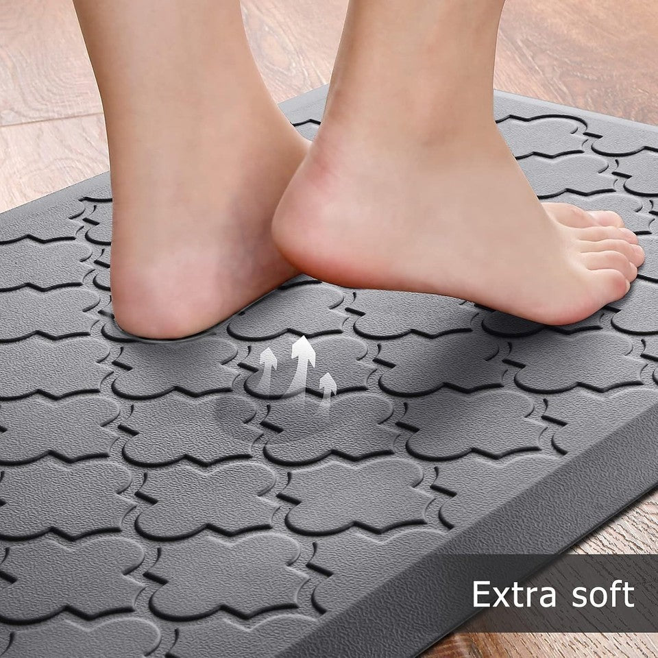 2-Pack Cushioned Anti-Fatigue Kitchen Mats - Waterproof & Non-Slip Grey Elegance