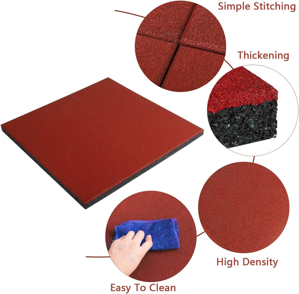 Heavy Duty 4 Pack Rubber Interlocking Tiles - Non-Slip Green Flooring Mat
