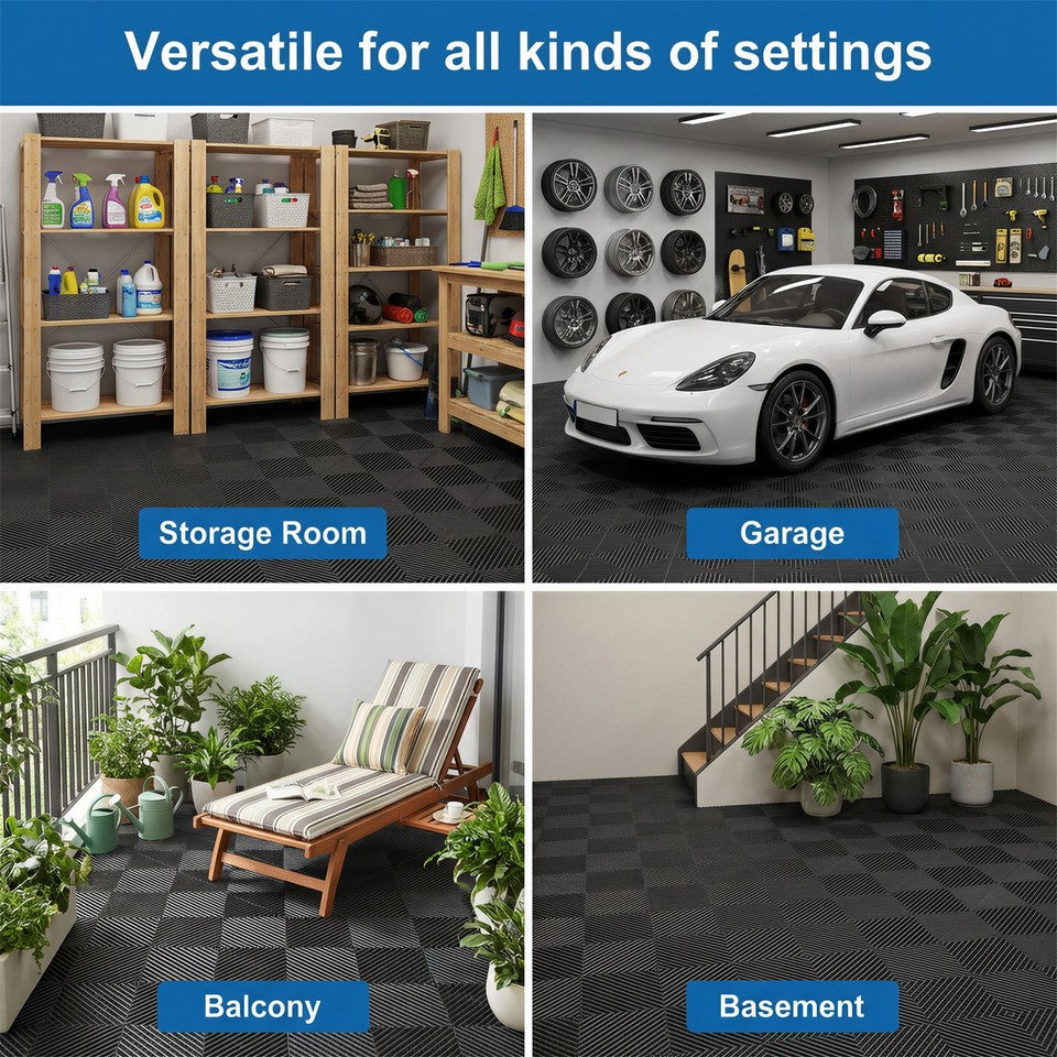 25pcs 15.6x15.6" Plastic Interlocking Modular Garage Flooring Tile Drainage Tile