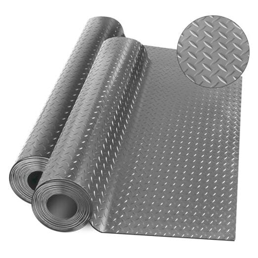 Diamond-Plate Rubber Flooring Rolls - 21FT *16IN Garage Floor Mat - 4x7Ft Grey