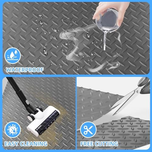 Diamond-Plate Rubber Flooring Rolls - 21FT *16IN Garage Floor Mat - 4x7Ft Grey