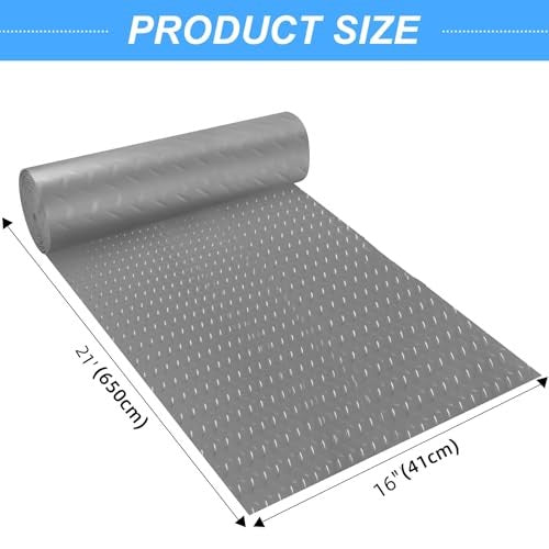 Diamond-Plate Rubber Flooring Rolls - 21FT *16IN Garage Floor Mat - 4x7Ft Grey