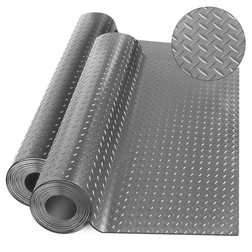 Diamond-Plate Rubber Flooring Rolls - 21FT *16IN Garage Floor Mat - 4x7Ft Grey
