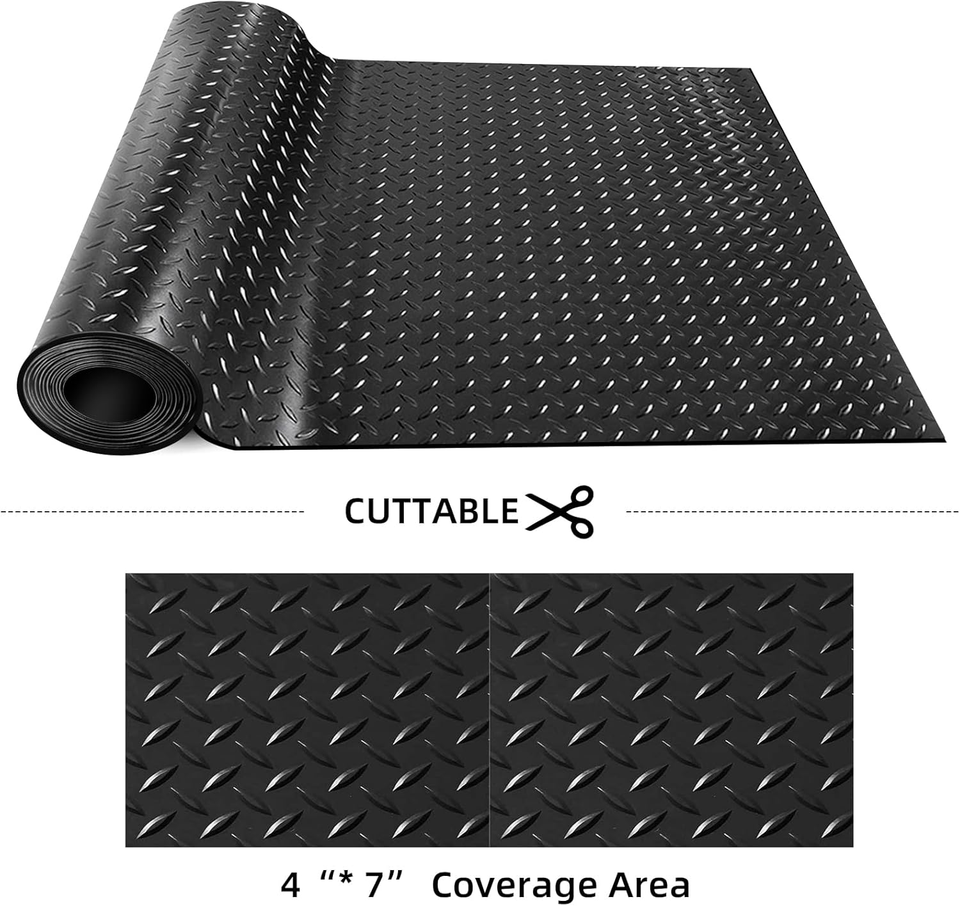 Diamond-Plate Rubber Flooring Rolls, 21FT *16IN Garage Floor Mat, 4 * 7Ft Cover
