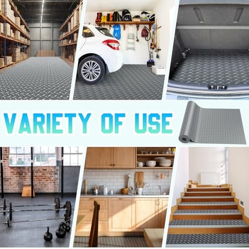 16 in x 10 ft Rubber Rolls Garage Floor Mat 16 in X 10 ft Grey Diamond Plate