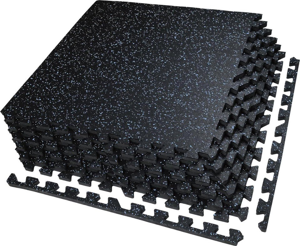 0.56in Thick 24 Sq Ft Rubber Top EVA Foam Gym Mats 6 Tiles Black Blue (66