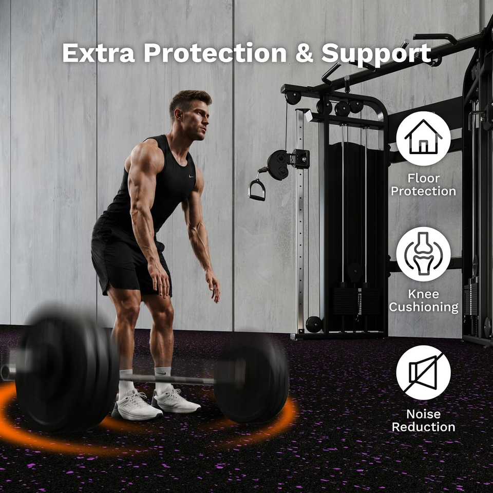 Ultra-Thick 1'' Rubber Gym Flooring 48 Sq Ft - Interlocking EVA Mats Black/Purpl
