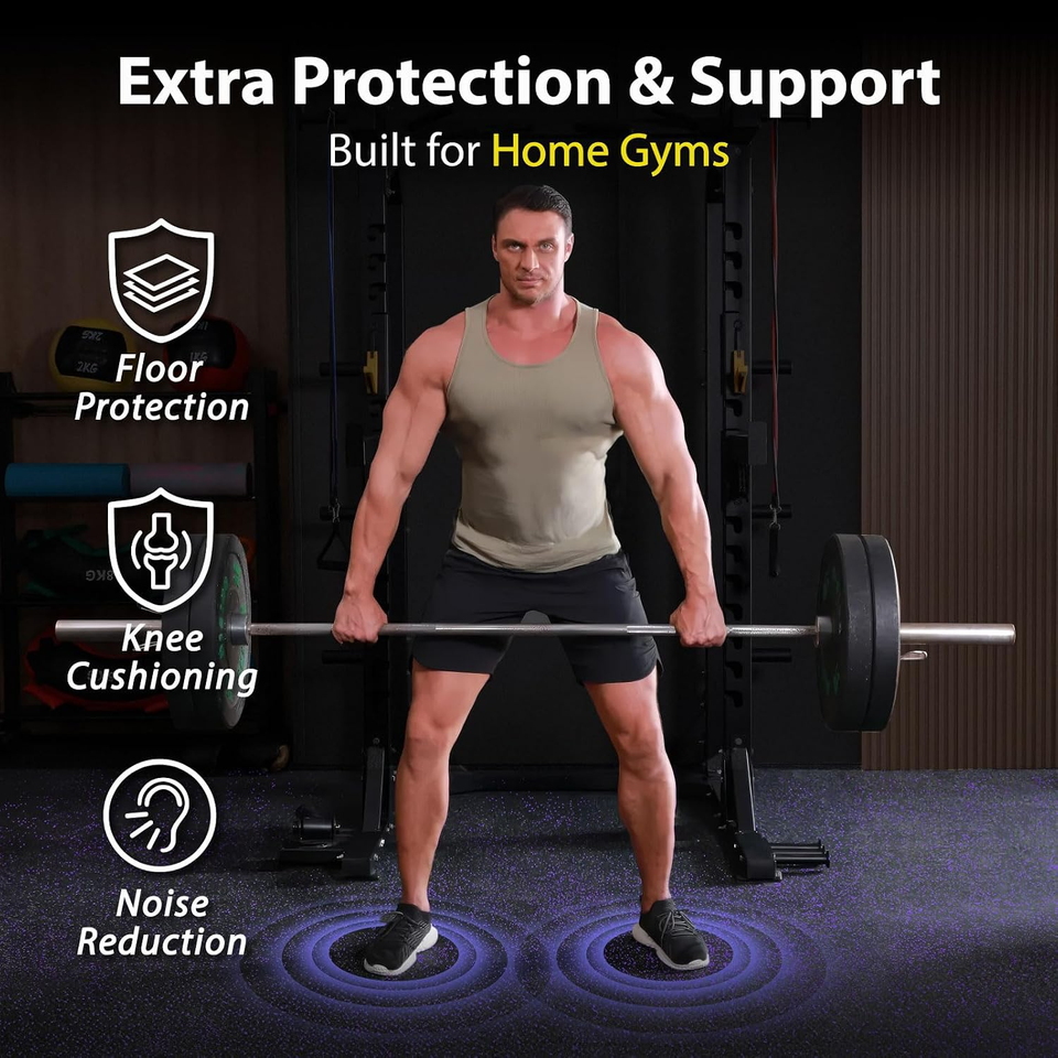 Ultra-Thick 1'' Rubber Gym Flooring 48 Sq Ft - Interlocking EVA Mats Black/Purpl