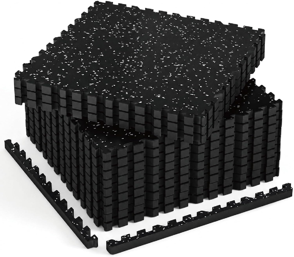 1'' Ultra-Thick 48 Sq Ft Rubber Top Gym Flooring for Home Gym, 12 Tiles High Den