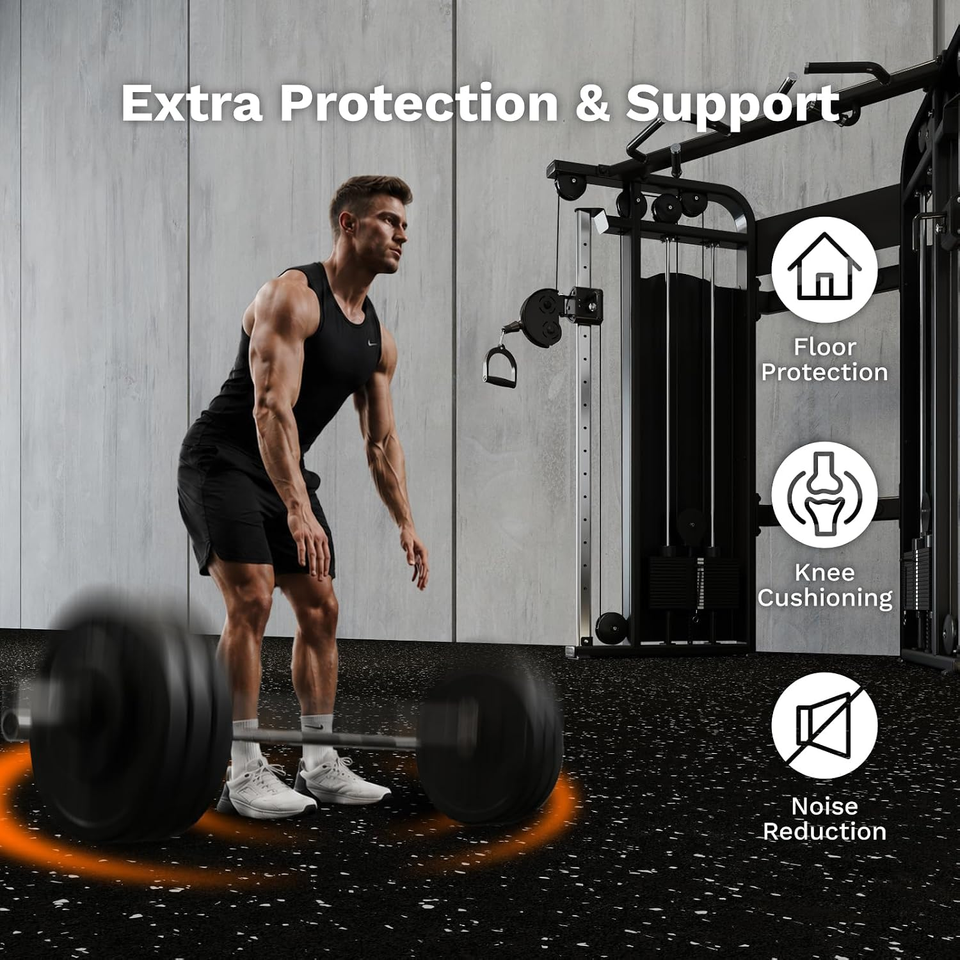 1'' Ultra-Thick 48 Sq Ft Rubber Top Gym Flooring for Home Gym, 12 Tiles High Den
