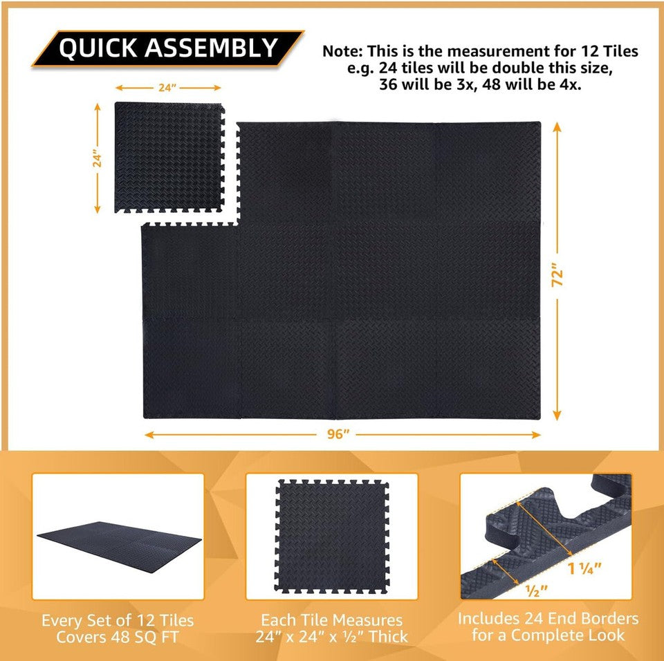12pc Foam Mat EVA Floor Tiles Interlocking Gym Puzzle Fitness Workout Yoga