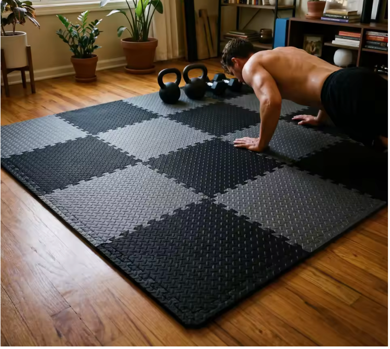 16PCS Interlocking Gym Floor Mats Anti-Slip Rubber Home Workout 30x30cm