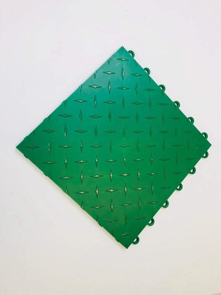 GREEN - 50 interlocking garage floor tiles Diamond Plate Clearance Basement Deck