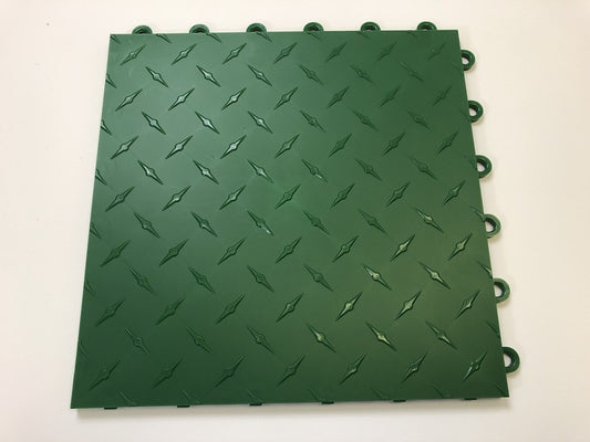 GREEN - 50 interlocking garage floor tiles Diamond Plate Clearance Basement Deck