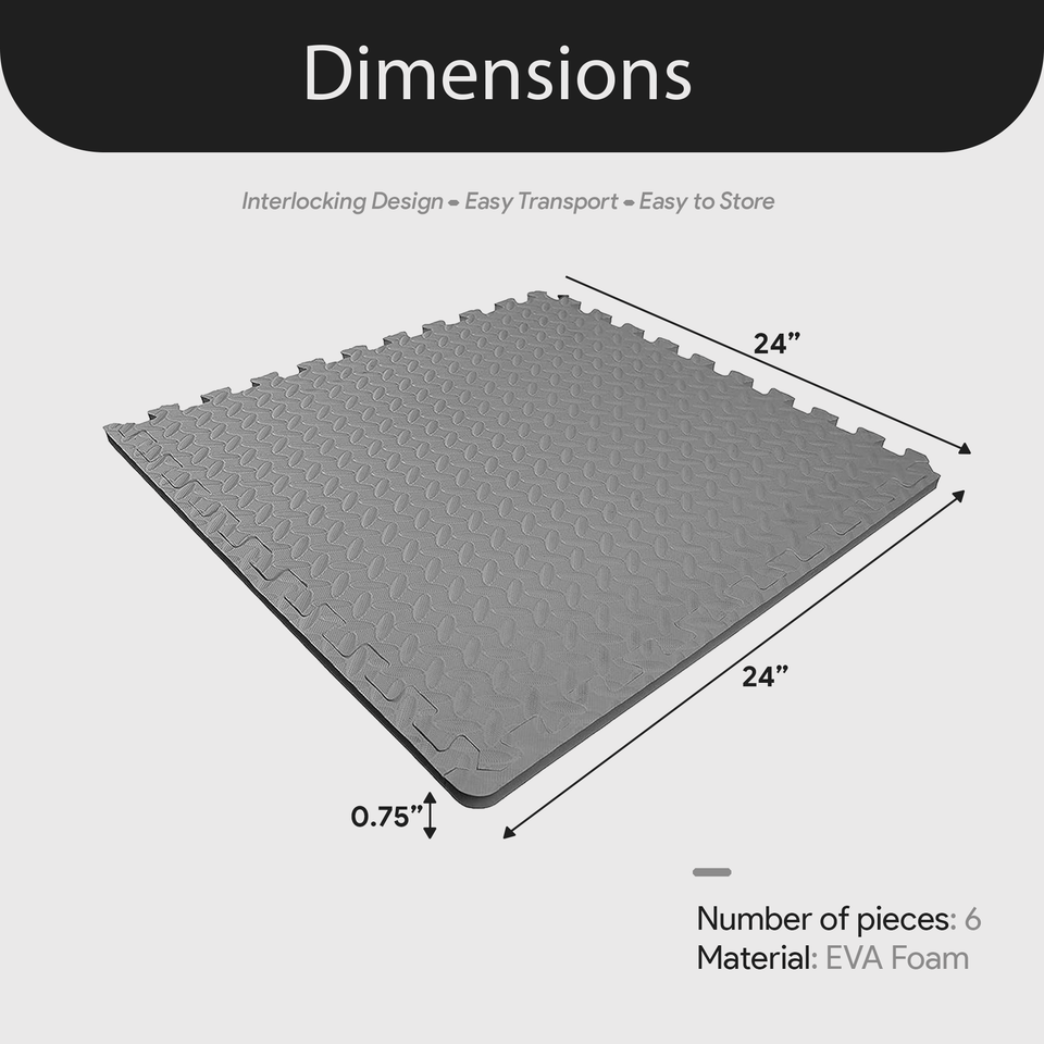 BalanceFrom Fitness 24 Sq Ft Interlocking EVA Exercise Mat Tiles, Gray(Open Box)
