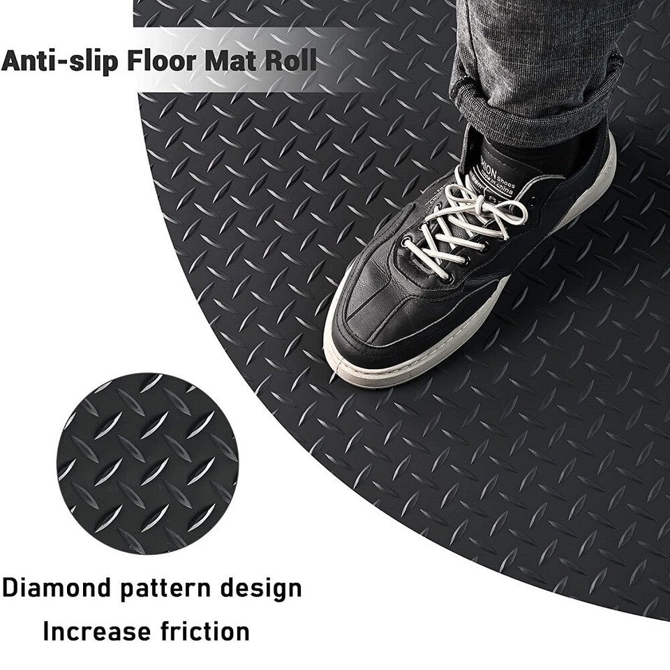 Black Garage Gym Floor Mat Roll PVC Vinyl Cart Truck Flooring Protector Non-Slip