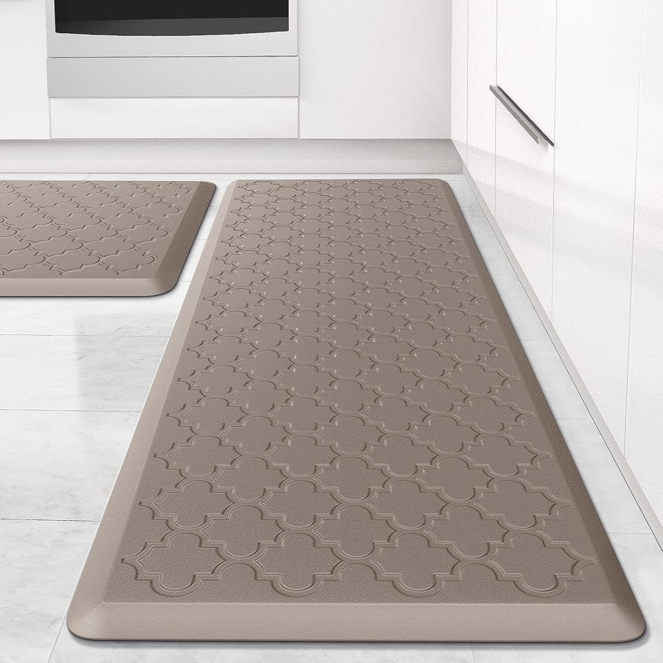 Cushioned Anti Fatigue Kitchen Floor Mats 2 PCS Standing Mat Khaki Cushioned