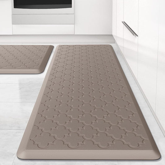 Cushioned Anti Fatigue Kitchen Floor Mats 2 PCS Standing Mat Khaki Cushioned