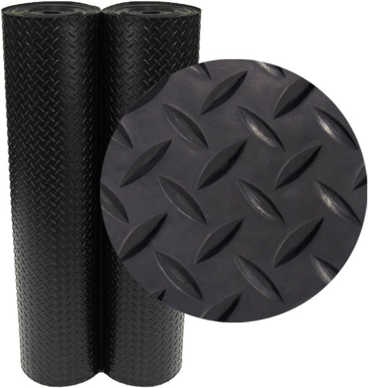 Diamond-Plate Rubber Flooring Roll - 3 mm x 4 ft x 1.5 ft Roll - Black