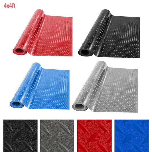 4x4ft Diamond Garage Floor Mat - Non-Slip Waterproof PVC Roll Tile for Trailer