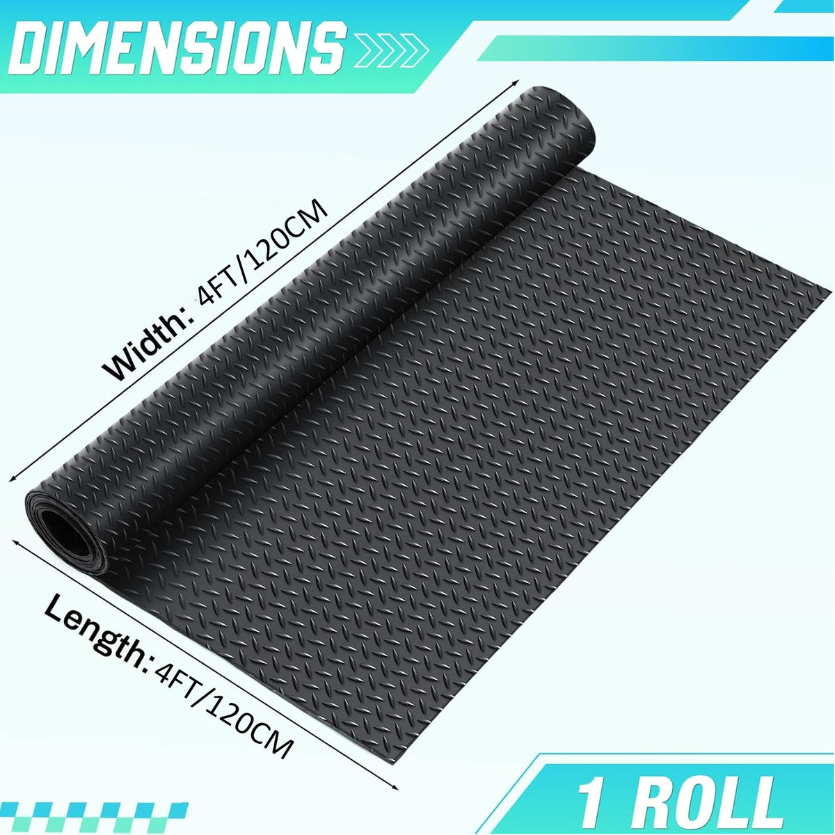 4x4ft Diamond Garage Floor Mat - Non-Slip Waterproof PVC Roll Tile for Trailer