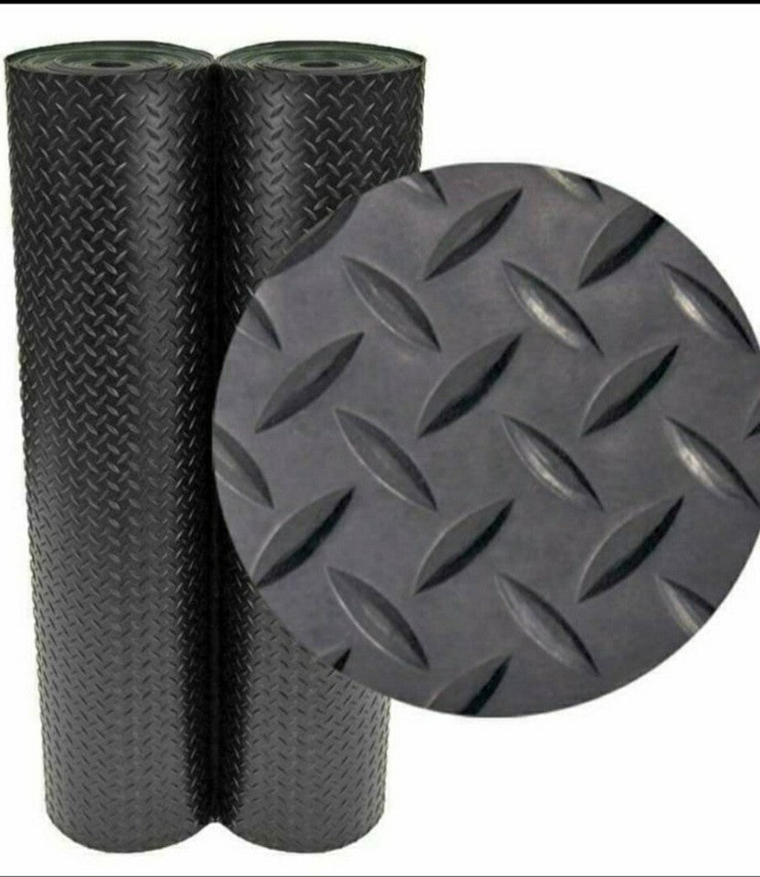 Diamond Plate Gym Floor Mat Rubber Roll Garage Golf Cart Truck Bed Flooring
