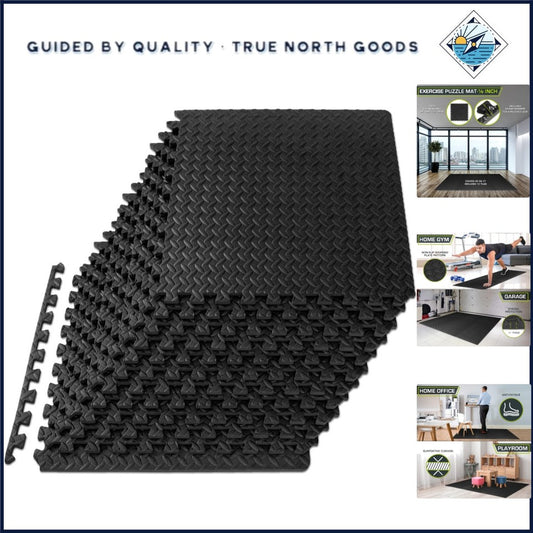 Durable EVA Puzzle Gym Mats, 12 Pack Water-Resistant Floor Tiles for Workouts