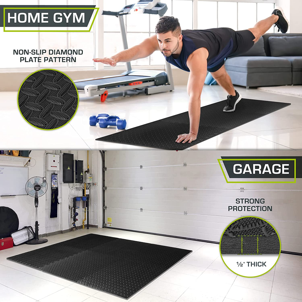 fit Exercise Puzzle Mat ½-Inch, EVA Interlocking Foam Floor Tiles for Home Gym,