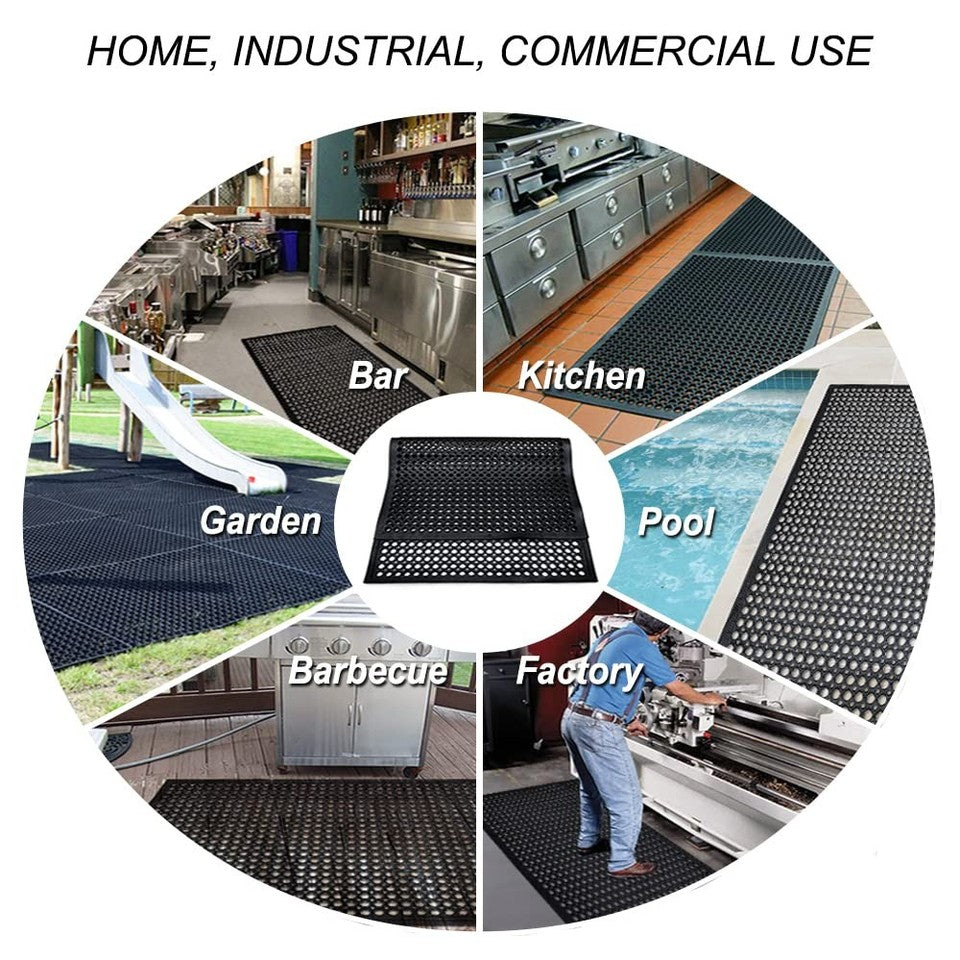 Anti-Fatigue Rubber Floor Mat - Commercial Grade Grease Resistant