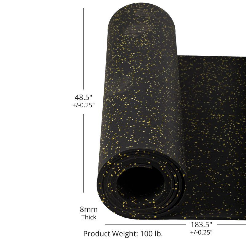 Fitness 15ftx4ftx8mm Yellow Crumb Rubber Gym Flooring Roll, Non-Slip
