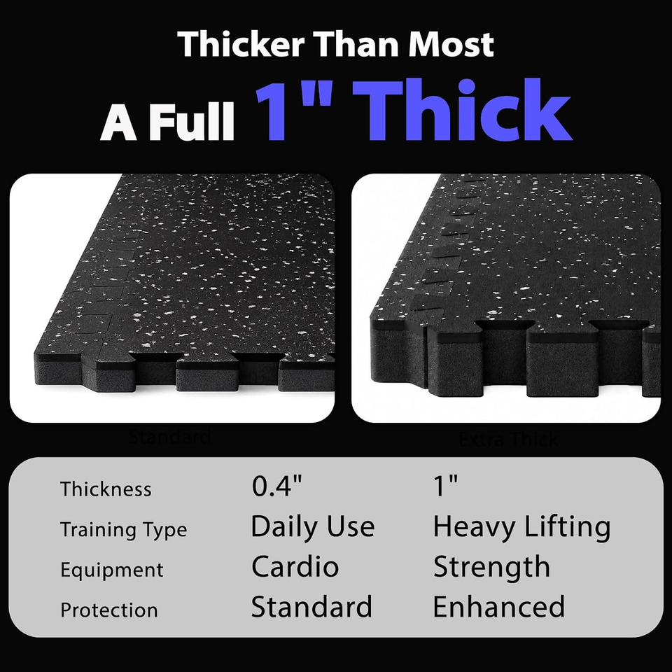 1'' Ultra-Thick 48 Sq Ft Rubber Top Gym Flooring for Home Gym, 12 Tiles High Den