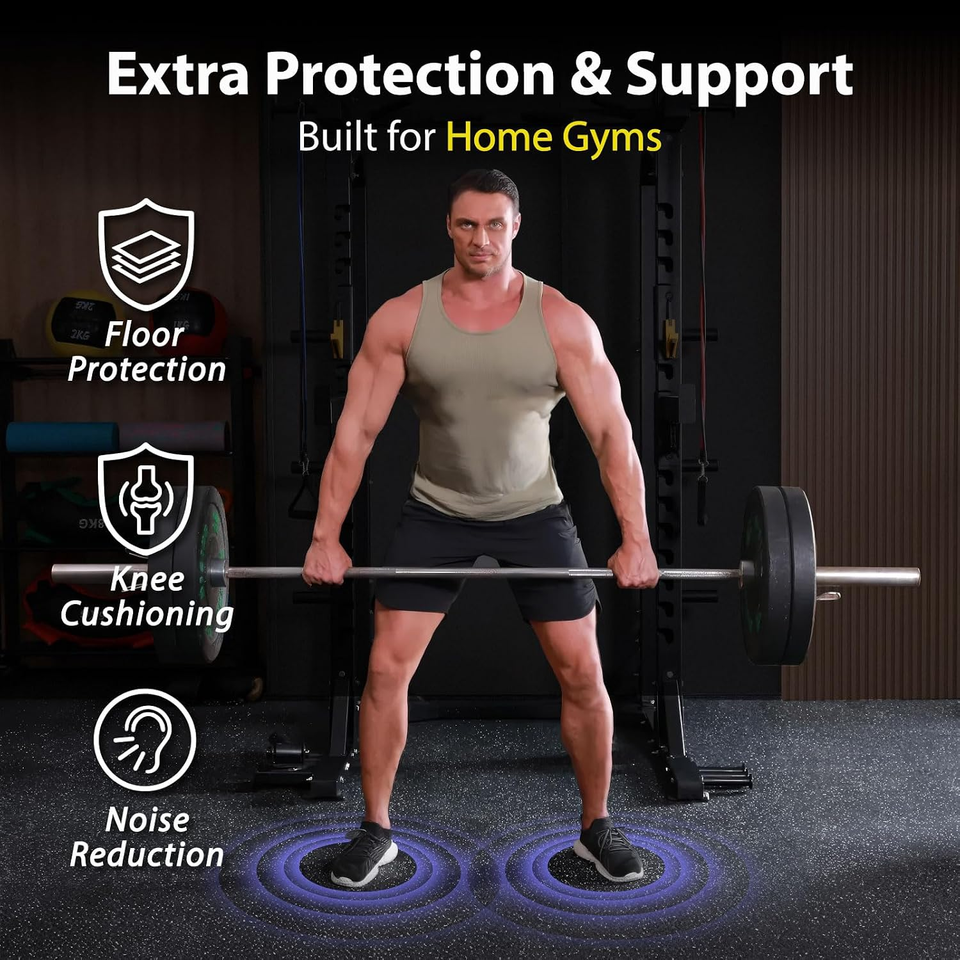 1'' Ultra-Thick 48 Sq Ft Rubber Top Gym Flooring for Home Gym, 12 Tiles High Den