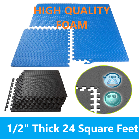 GYM RUBBER FLOORING Tiles Garage Home Fitness Exercise 24 SQFT Workout Floor Mat
